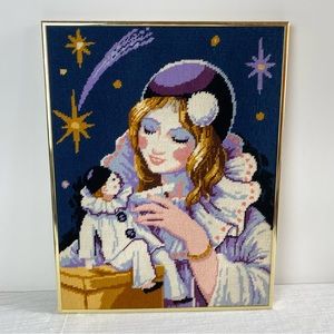 Vintage Framed Crossstitch Clowns